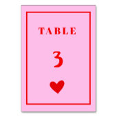 レトロピンクのハート結婚手書きのテーブル番号 テーブルナンバー (正面)