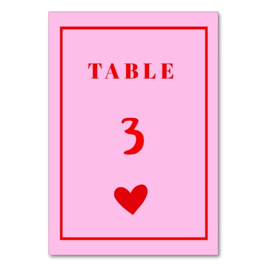 レトロピンクのハート結婚手書きのテーブル番号 テーブルナンバー (正面)