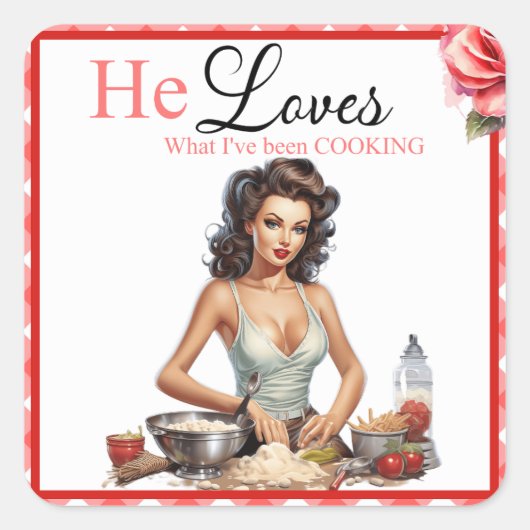 レトロピンクのピンアップガール バチェロレッテパーティー スクエアシール (正面)