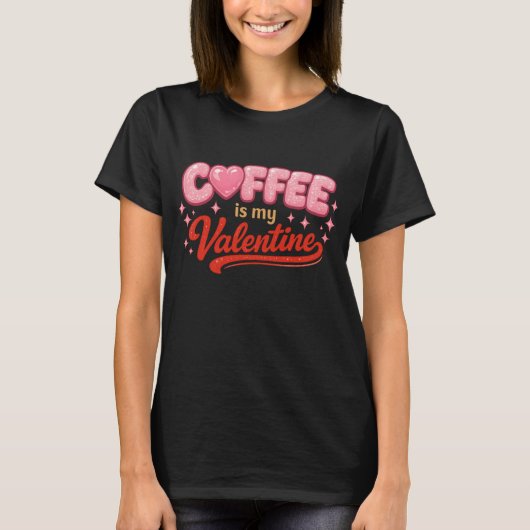 レトロピンクのラメバレンタイン コーヒー Tシャツ (正面)