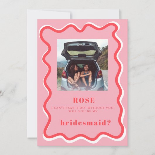 レトロピンクの写真の花嫁の提案カード 招待状 (正面)