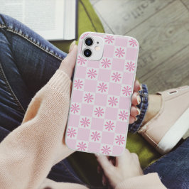 レトロピンクの市松模様フラワーパターン Case-Mate iPhone 14ケース