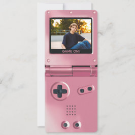 レトロピンクの携帯ゲーム機IIの誕生日招待状 招待状