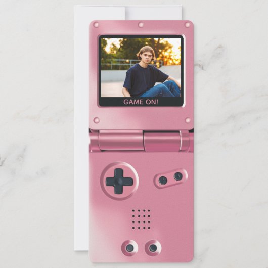 レトロピンクの携帯ゲーム機IIの誕生日招待状 招待状 (正面)