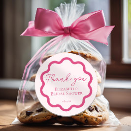 レトロピンクの波状スカロップドサークルスクリプトありがとう ラウンドシール