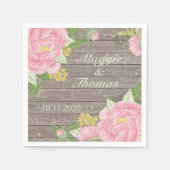 レトロピンクの牡丹を木のナプキ結婚ンスに スタンダードカクテルナプキン (正面)