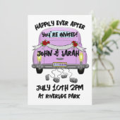 レトロピンクの車 結婚式の招待状 招待状 (スタンド正面)