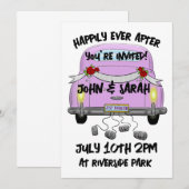 レトロピンクの車 結婚式の招待状 招待状 (正面/裏面)