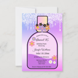レトロピンクの香り甘い16滴のグリッター 招待状