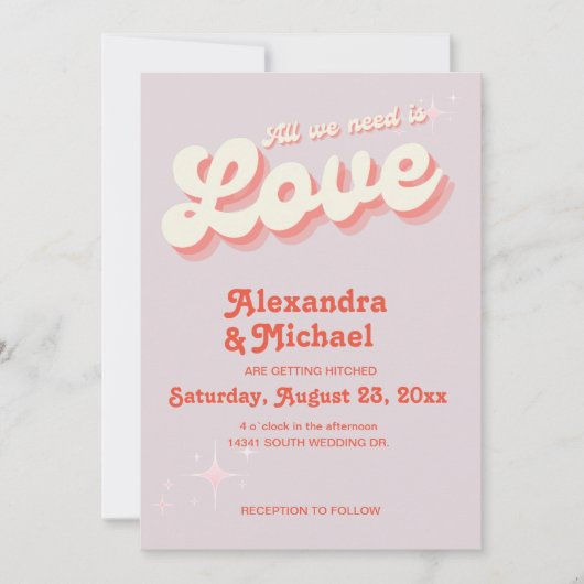 レトロピンクアンドオレンジヴィンテージウェディング招待状 招待状 (正面)