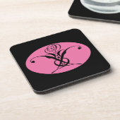 レトロピンクアンドブラックフローリッシュバラ コースター (左側)