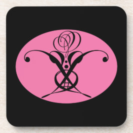 レトロピンクアンドブラックフローリッシュバラ コースター