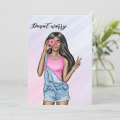 レトロピンクアンドブルードーナツガールバチェロレッテ 招待状 (スタンド正面)