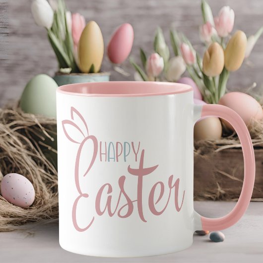 レトロピンクアンドブルーパステルハッピーイースター マグカップ