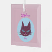 レトロピンクアンドブルーパーリング子猫 ガラスオーナメント (正面左)