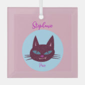 レトロピンクアンドブルーパーリング子猫 ガラスオーナメント (正面)