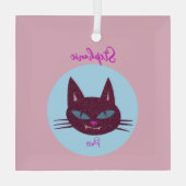 レトロピンクアンドブルーパーリング子猫 ガラスオーナメント (裏面)