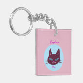 レトロピンクアンドブルーパーリング子猫 キーホルダー (正面左)