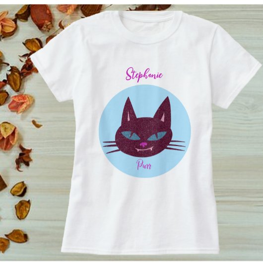 レトロピンクアンドブルーパーリング子猫 Tシャツ