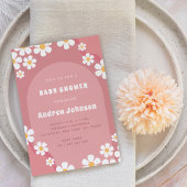 レトロピンクアーチデイジーフローラガールベビーシャワーボホ 招待状
