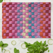 レトロピンクイエローとブルーポトホルダーデザイン キッチンタオル (折り畳み)