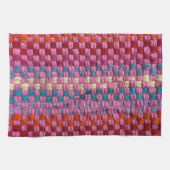 レトロピンクイエローとブルーポトホルダーデザイン キッチンタオル (横)