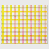 レトロピンクイエローチェックパターンイースターガーリー ラッピングペーパー (フラット)