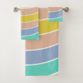 レトロピンクイエローティール(緑がかった色)幾何学模様タオル バスタオルセット (インサイチュ)
