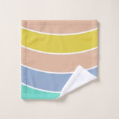 レトロピンクイエローティール(緑がかった色)幾何学模様タオル バスタオルセット (ウォッシュタオル)