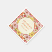 レトロピンクイエローフローラGroovy卒業パーティー スタンダードカクテルナプキン (角)