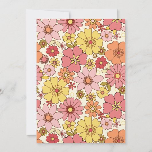 レトロピンクイエローフローラGroovy卒業パーティー 招待状 (裏面)