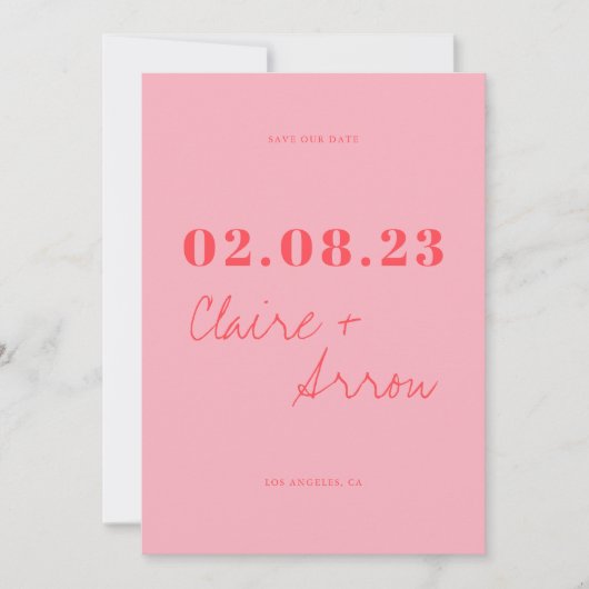 レトロピンクウェディング日付を保存 招待状 (正面)