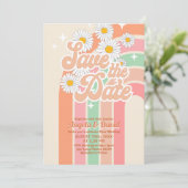 レトロピンクオレンジのレインボーウェディングデートを保存 招待状 (スタンド正面)