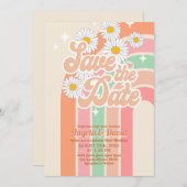 レトロピンクオレンジのレインボーウェディングデートを保存 招待状 (正面/裏面)