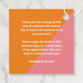 レトロピンクオレンジウェルカムギフトバスケット結婚バッグ フェイバータグ (裏面)