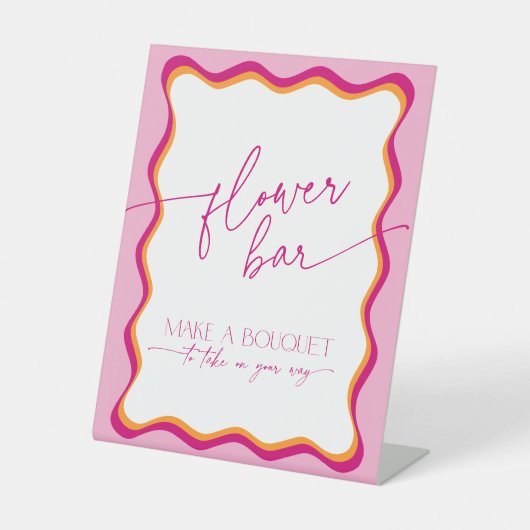 レトロピンクオレンジウェー縁どブブライダルフラワーバー 台座サイン (正面)