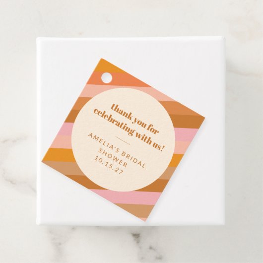 レトロピンクオレンジカスタムブライダルシャワーありがとう フェイバータグ (インサイチュ)