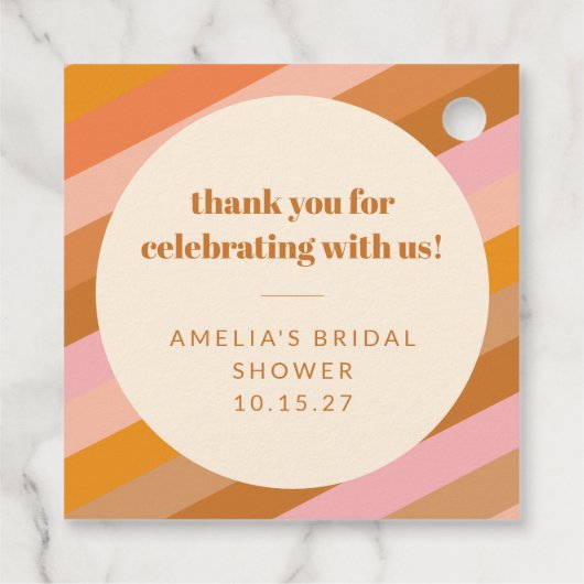 レトロピンクオレンジカスタムブライダルシャワーありがとう フェイバータグ (裏面)
