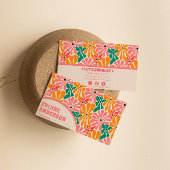 レトロピンクオレンジグルーヴィーフローラボーホガーリートレンディー 名刺