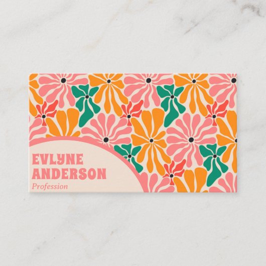 レトロピンクオレンジグルーヴィーフローラボーホガーリートレンディー 名刺 (正面)