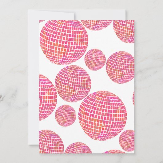 レトロピンクオレンジディスコボール卒業パーティー 招待状 (正面)