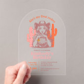 レトロピンクオレンジディスコボール女性のカーボーイ誕生日 アクリル招待状 (インサイチュ (ポータブル))