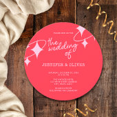 レトロピンクオレンジディスコ結婚ボール 招待状