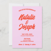 レトロピンクオレンジファンキーブライトユニークズ結婚ス 招待状 (正面)