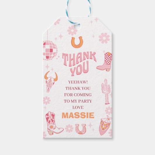 レトロピンクオレンジファーストロデオ1歳 ギフトタグ (正面)