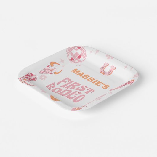 レトロピンクオレンジファーストロデオ1歳 ペーパープレート (傾斜あり)