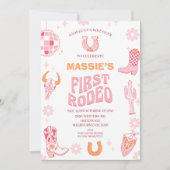 レトロピンクオレンジファーストロデオ1歳 招待状 (正面)