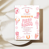 レトロピンクオレンジファーストロデオ1歳 招待状