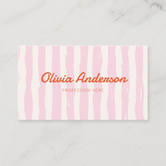 レトロピンクオレンジ描手書き剥ガーリー削 名刺 (正面)