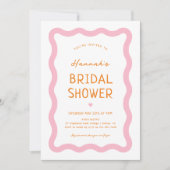 レトロピンクオレンジ波状ブライダルシャワー招待 招待状 (正面)